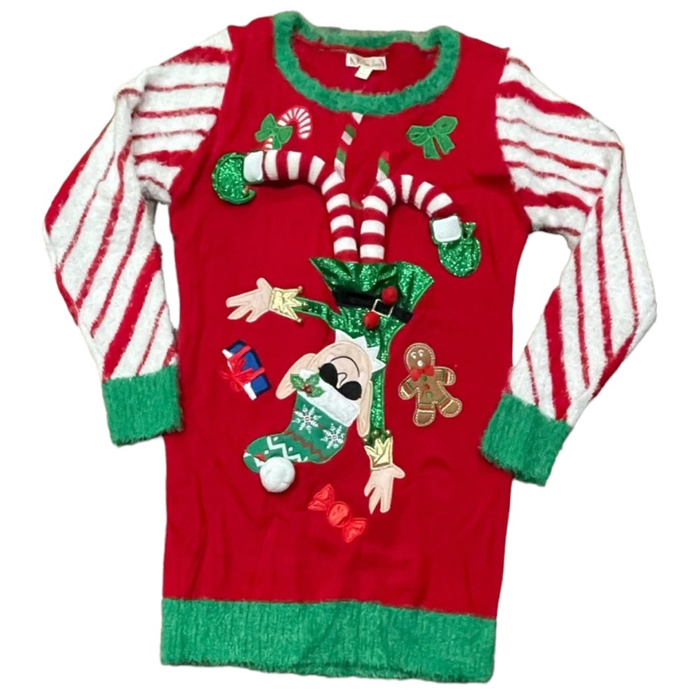 Ugly Christmas Sweater Upside down Hanging Elf